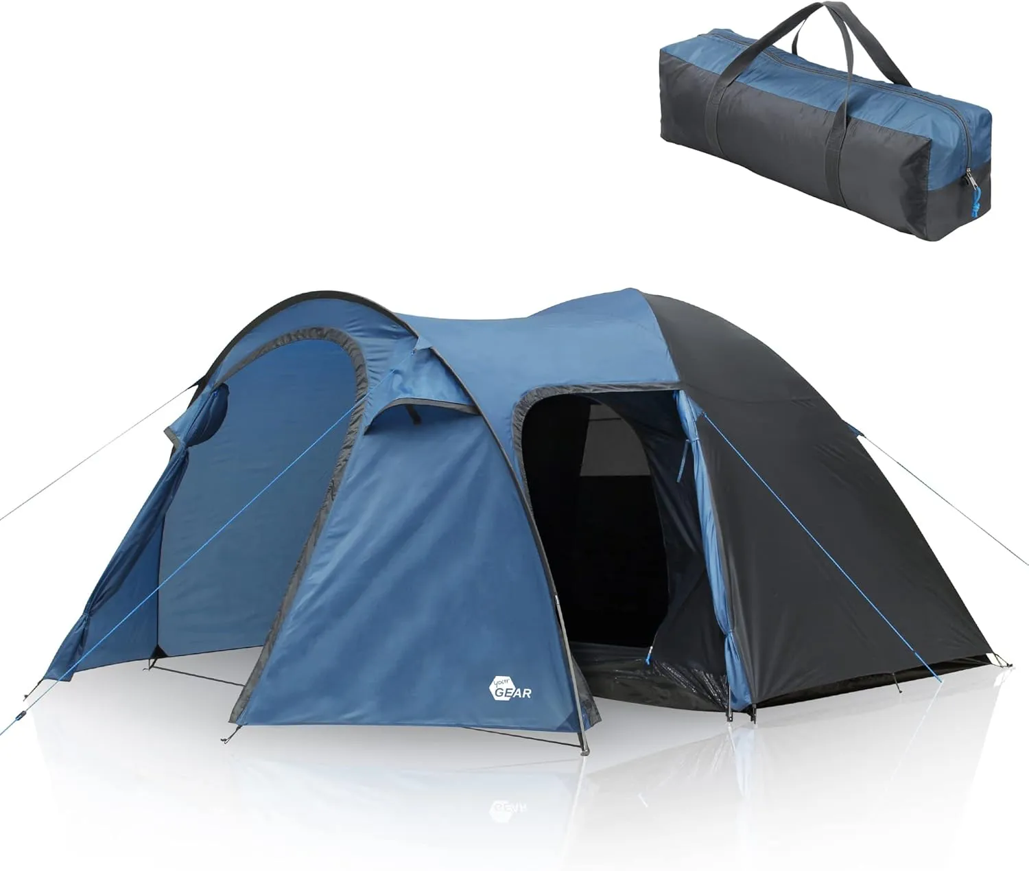 Bild von Your Gear Cetona Campingzelt für 4 oder 5 Personen mit 3000 mm Wassersäule und zwei Eingängen in Blau Grau