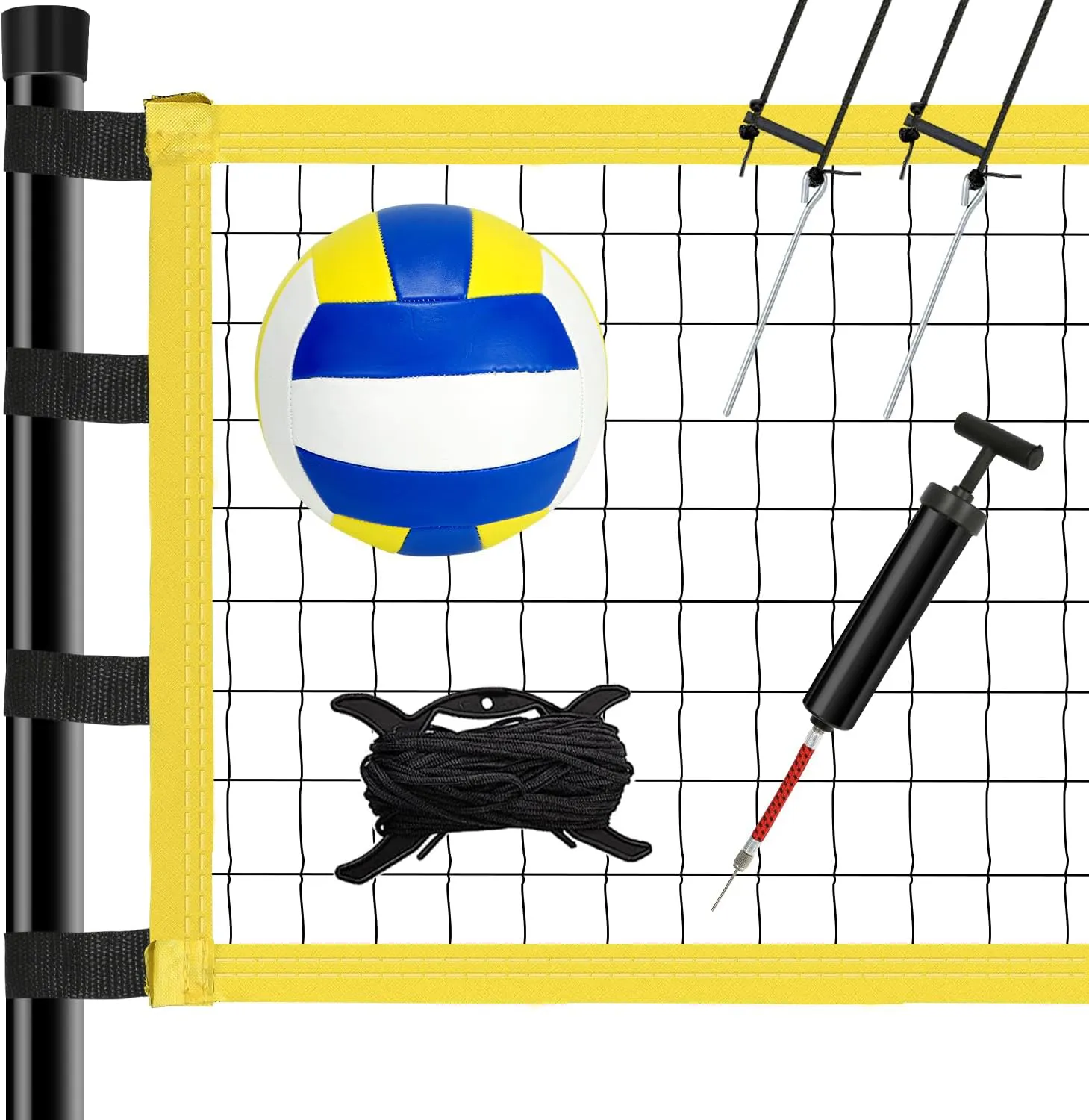Bild von Yoving Volleyballnetz Set 9,5m x 1m mit Stahlpfosten, Feldmarkierung, Volleyball und Tragetasche