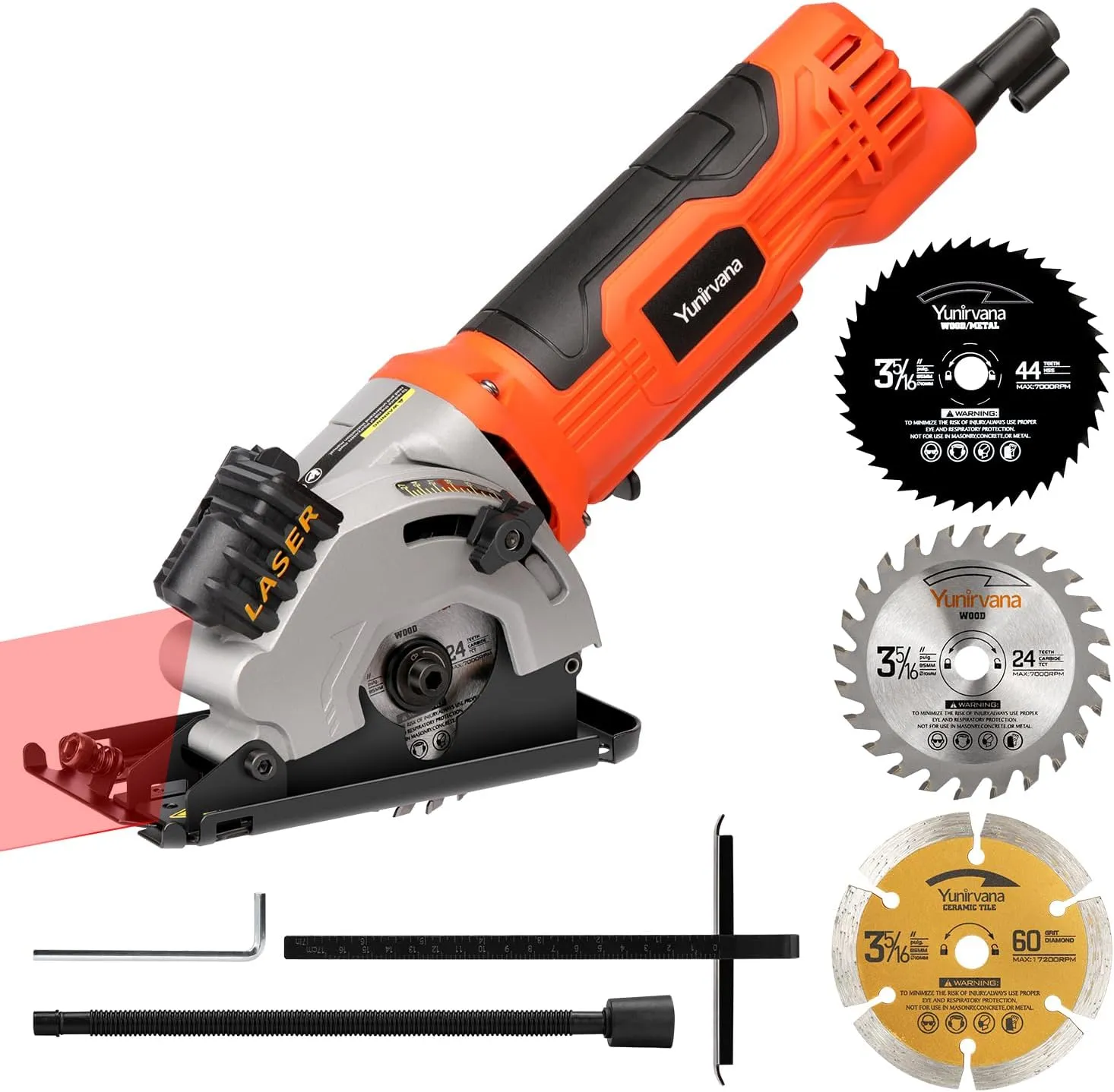 Bild von Yunirvana 480W Kreissäge mit 3500 RPM und maximaler Schnitttiefe von 28,5 mm, inklusive drei 85 mm Sägeblättern und Laserleitbahnen