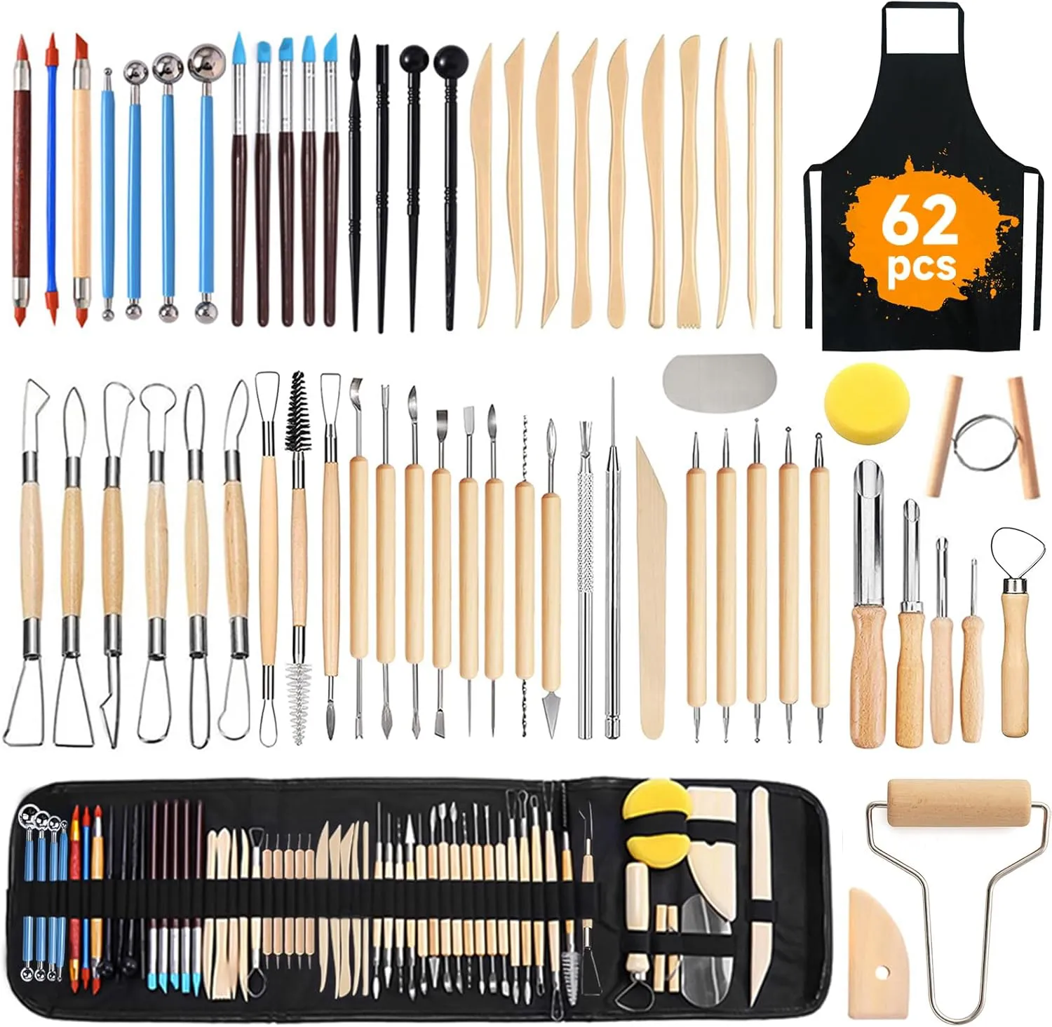 Bild von YUTUY Modellierwerkzeug Set mit 62 Teilen für Töpferarbeiten und Keramik, inklusive Aufbewahrungstasche