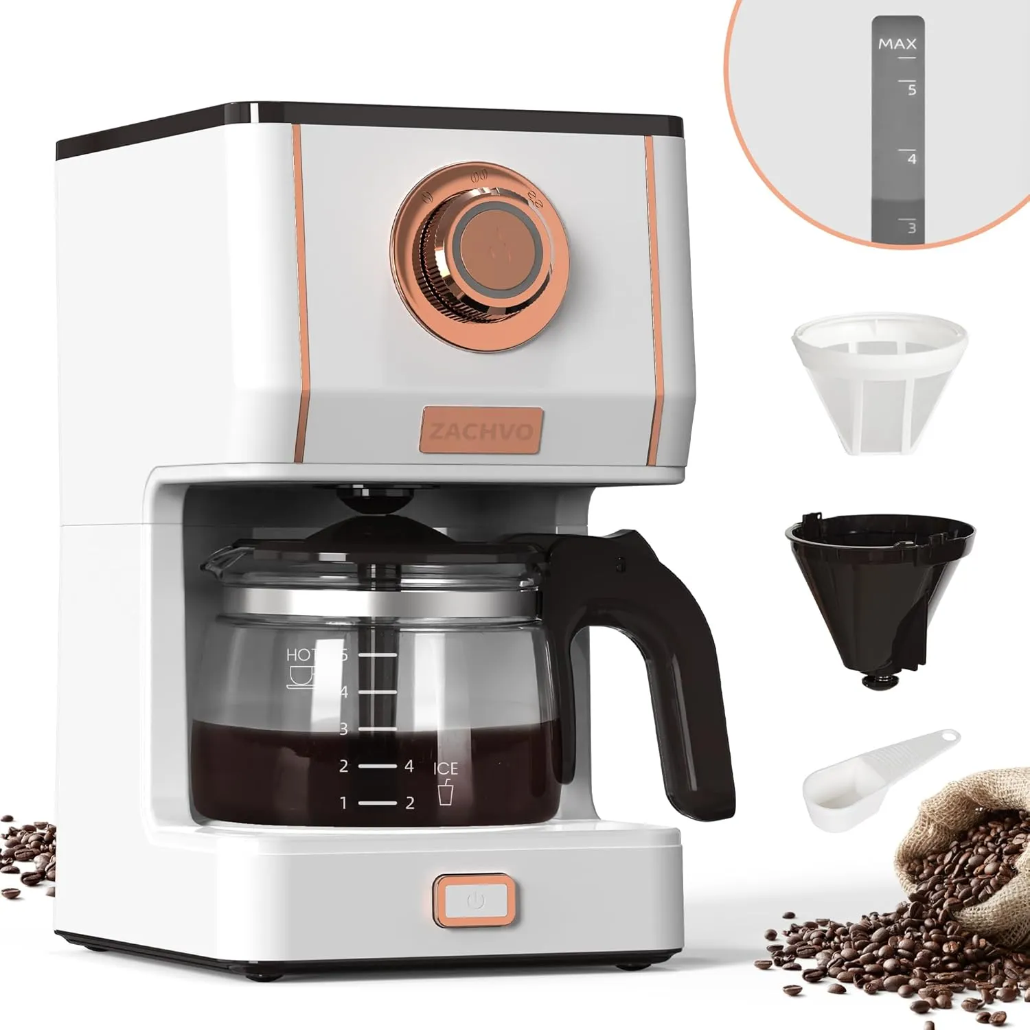 Bild von ZACHVO Filterkaffeemaschine mit 5 Tassen und 650 ml Glaskanne, abnehmbaren Filter und Warmhaltefunktion