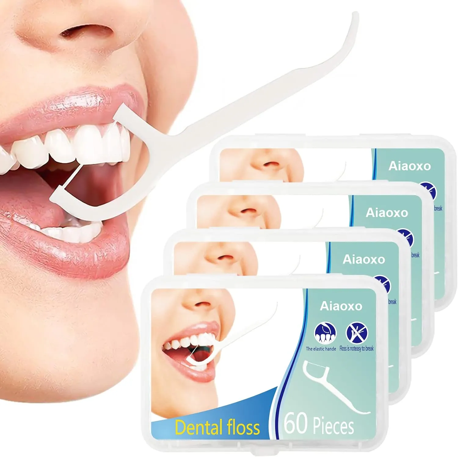 Bild von Zahnseide Sticks 4-Pack mit 240 Stück für die Zahnpflege, hygienisch verpackt und ideal für Familien und Reisen