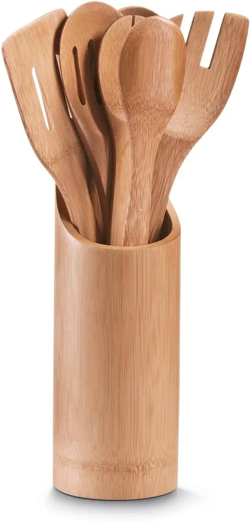 Bild von Zeller 25274 Küchenutensilienhalter aus Bambus, 7-teilig, braun, mit einem Durchmesser von 9 cm und einer Höhe von 33 cm