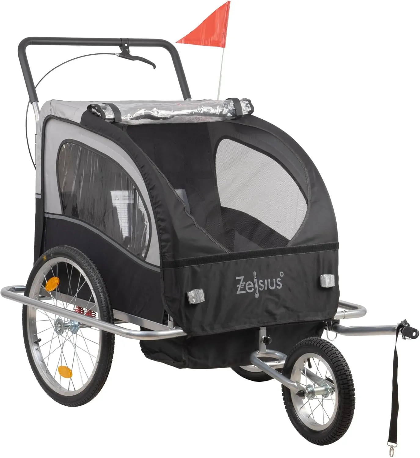 Bild von Zelsius Fahrradanhänger für 2 Kinder mit Joggerfunktion und Buggywagen-Funktion