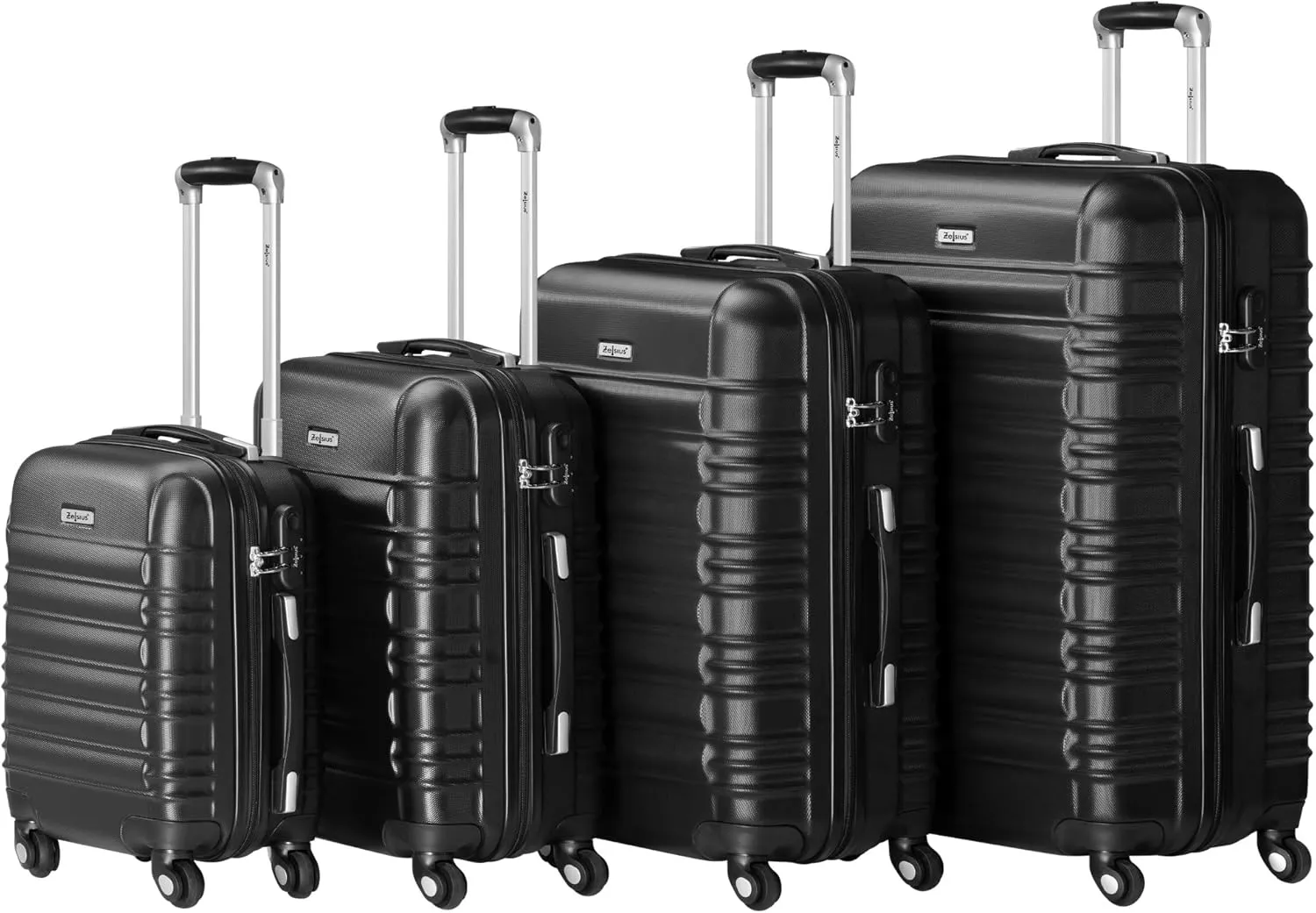 Bild von Zelsius Koffer Set bestehend aus 4 Teilen in Schwarz mit Hartschalen, Zahlenschloss, 4 Rollen und Innen Trennwand