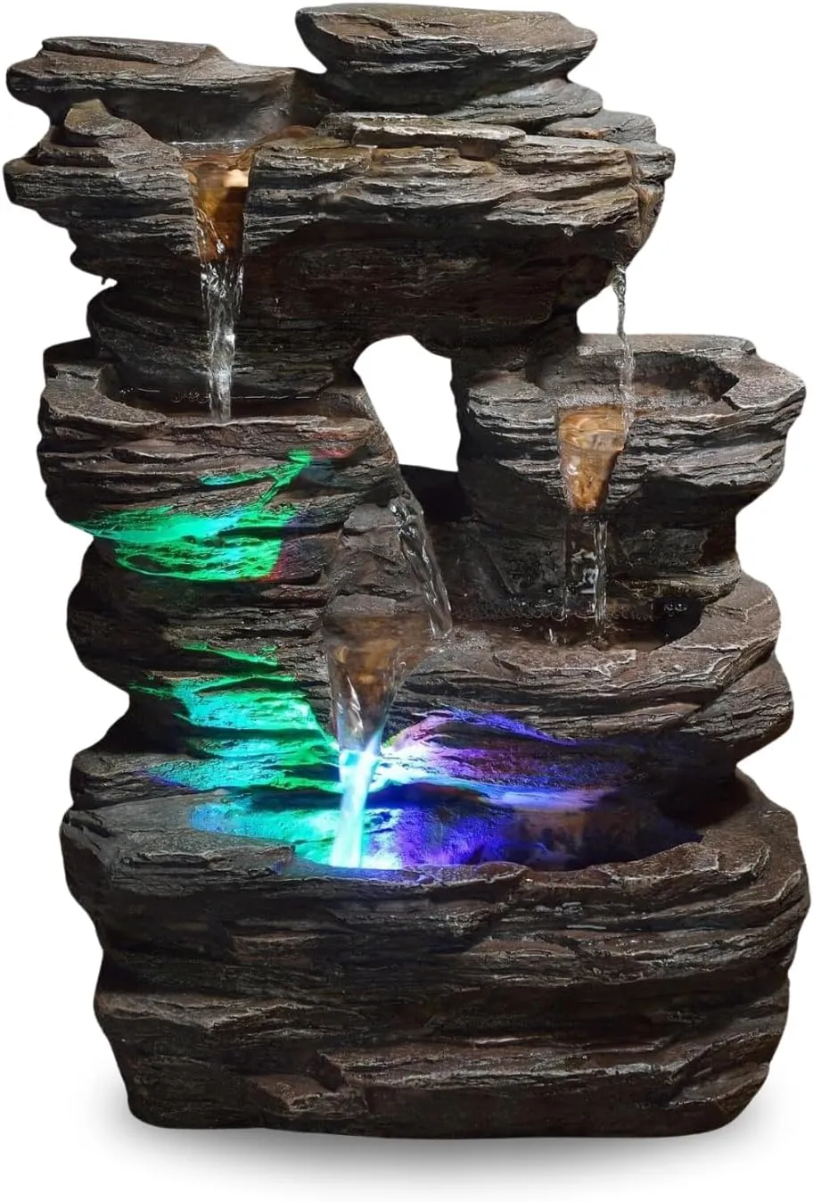 Bild von Zen Light Pietra Zimmerbrunnen in Steinoptik mit bunten Lichteffekten, 35 cm hoch, ideal für Meditation und Entspannung