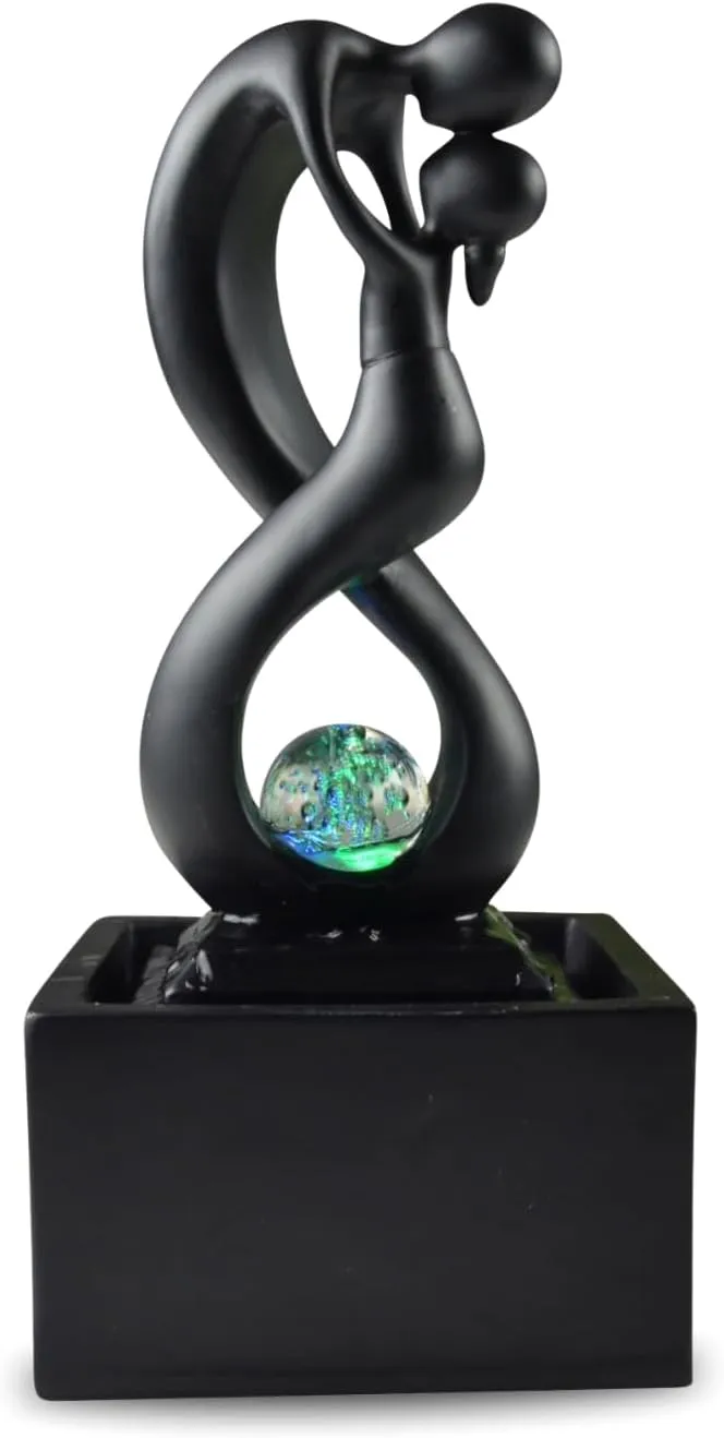 Bild von Zen'Light Amor Zimmerbrunnen in Schwarz mit LED-Beleuchtung und rotierender Kugel, 31x14x14 cm
