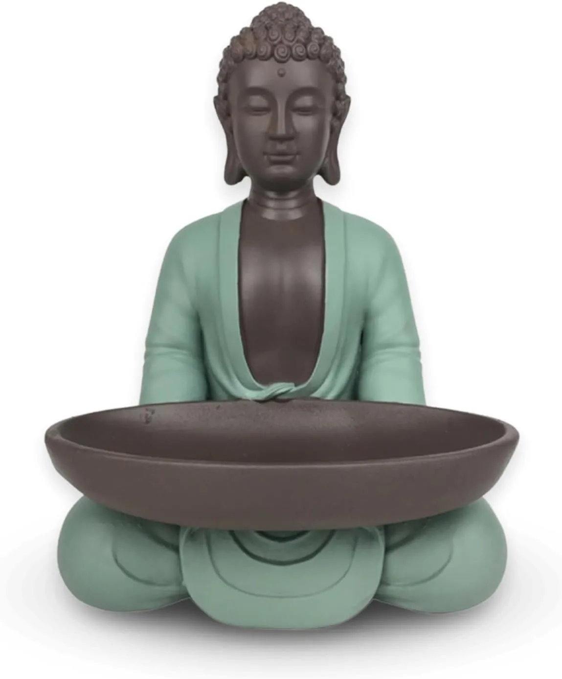Bild von Zen'Light Buddha Figur in Grün und Braun mit einer Höhe von 20 cm für eine entspannende Atmosphäre und als Geschenkidee