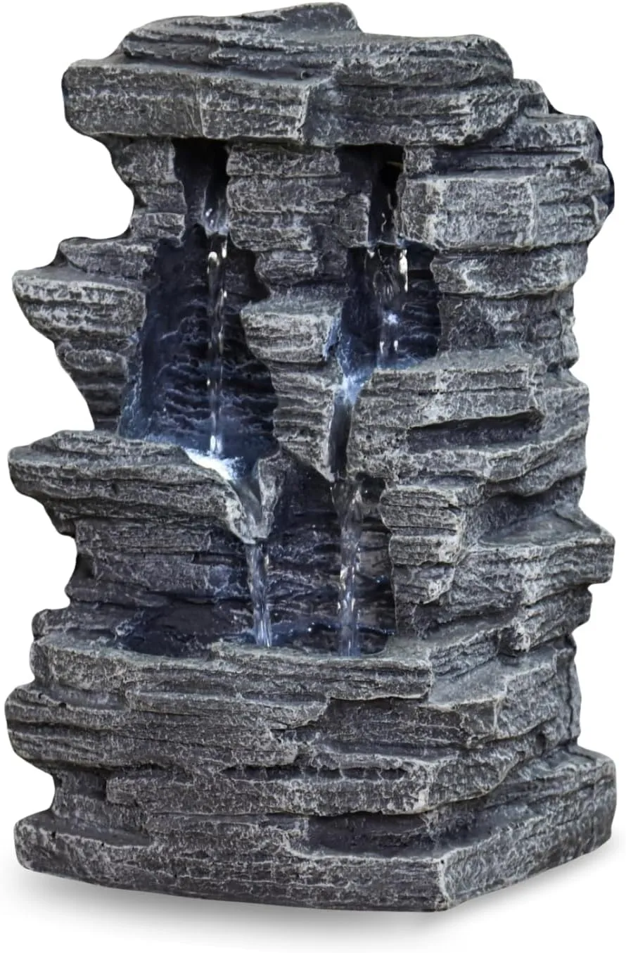 Bild von Zen'Light Grand Canyon Zimmerbrunnen mit Wasserfall und LED-Beleuchtung in Grau, Höhe 28 cm, ideal für Meditation und Entspannung
