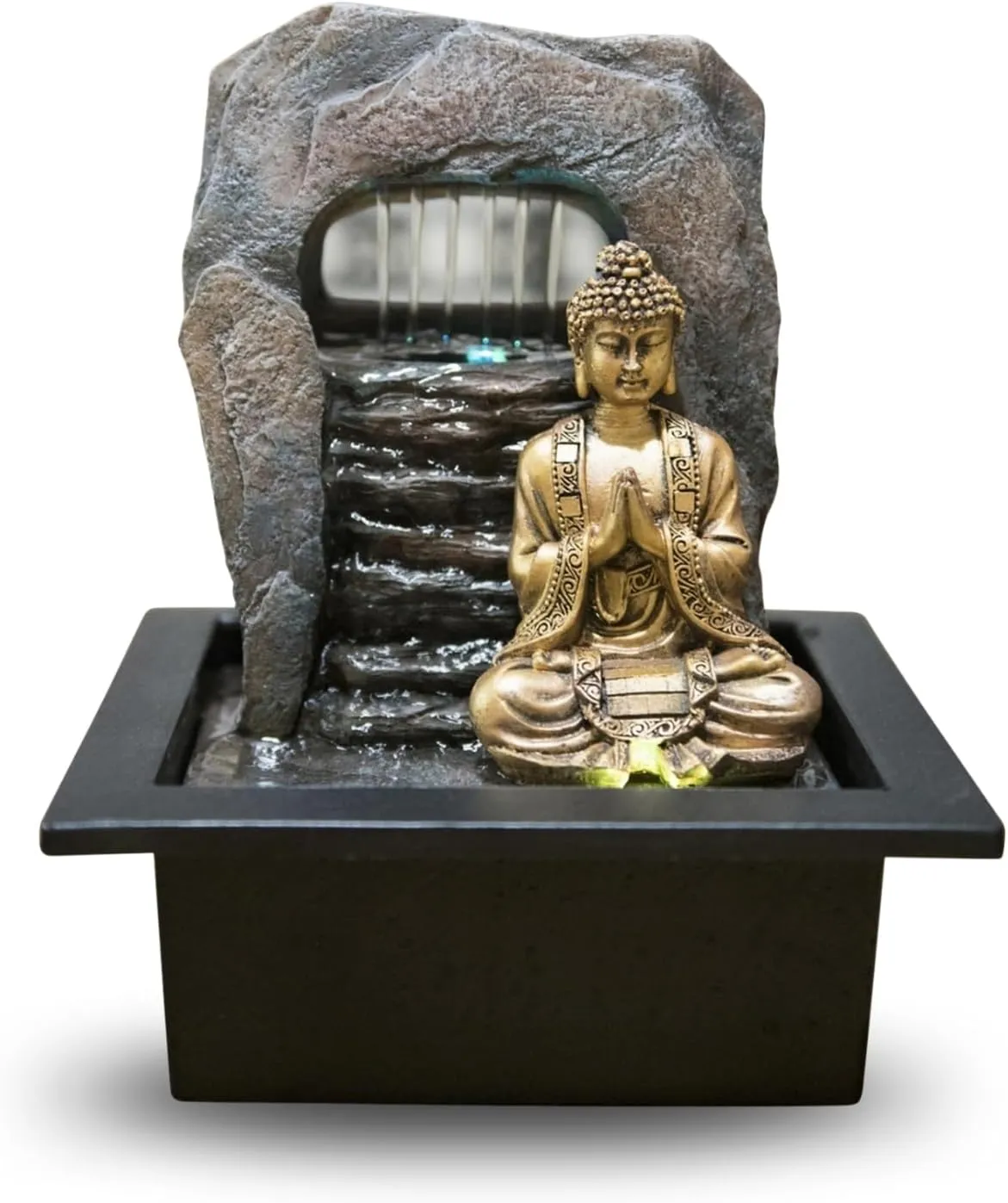 Bild von Zen'Light Zimmerbrunnen Dao mit abnehmbarem Buddha und LED-Beleuchtung, 26 cm hoch, aus Kastanie, ideal für Meditation und Feng Shui Deko
