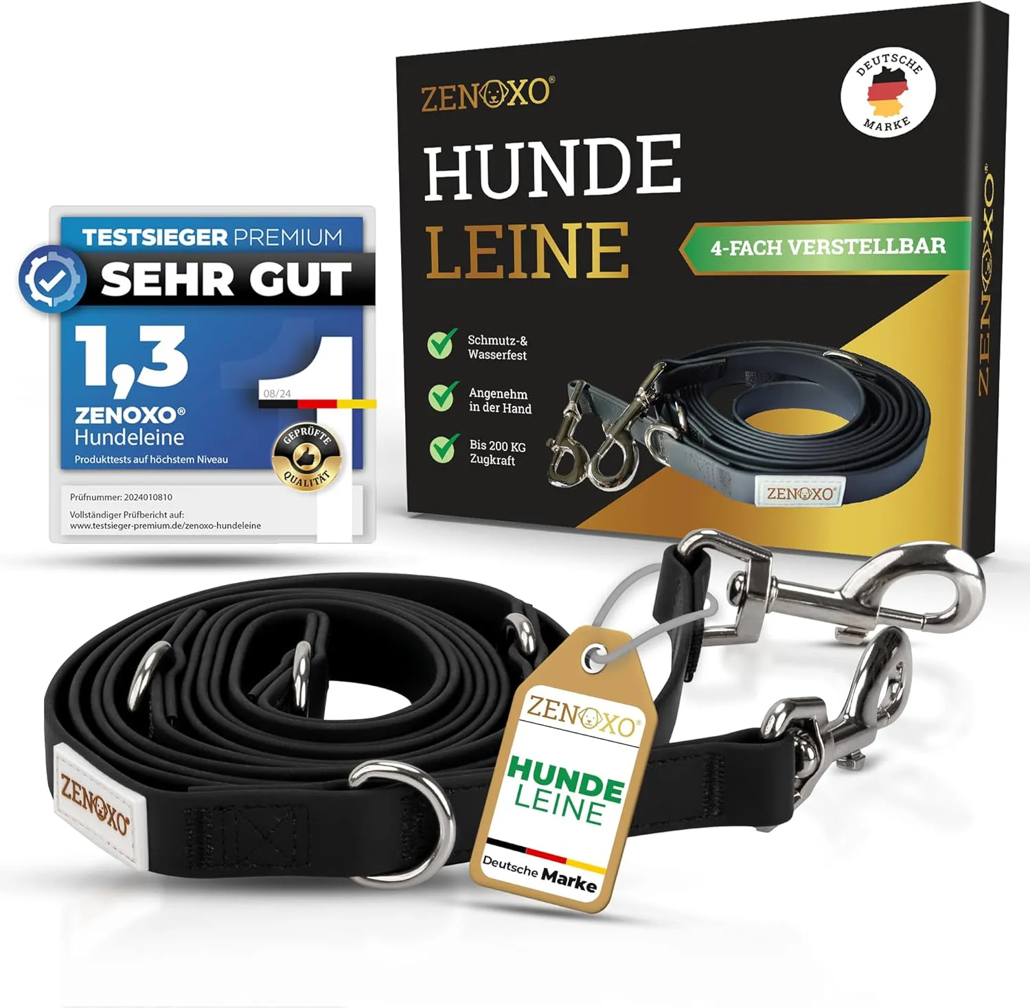 Bild von ZENXO Hundeleine 3m schmutz- und wasserfest für mittlere und große Hunde mit 4-fach verstellbarem Design