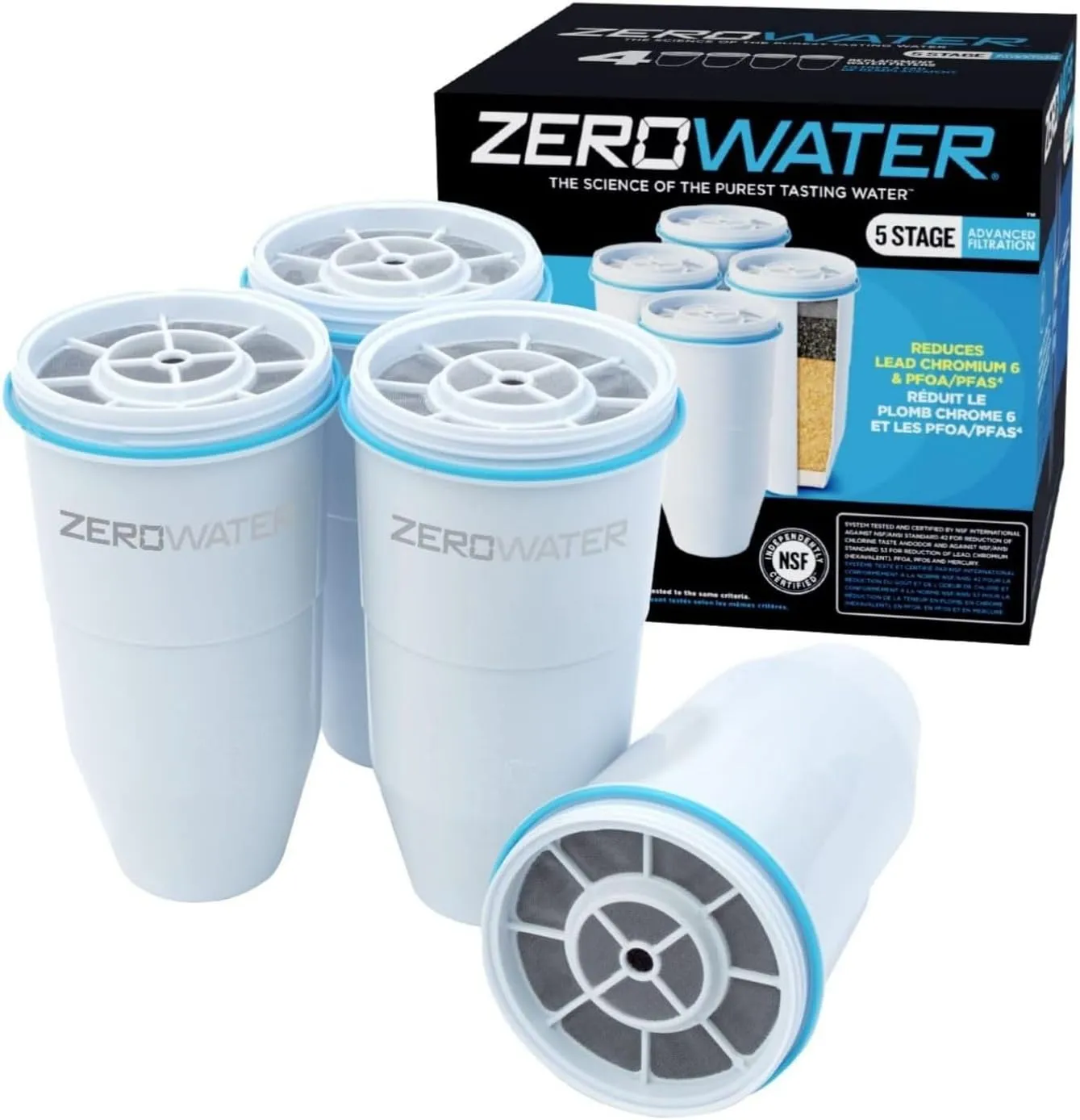 Bild von Zerowater 4er-Pack Wasserfilter mit 5 Stufen zur Reduzierung von Blei und Schwermetallen, NSF-zertifiziert