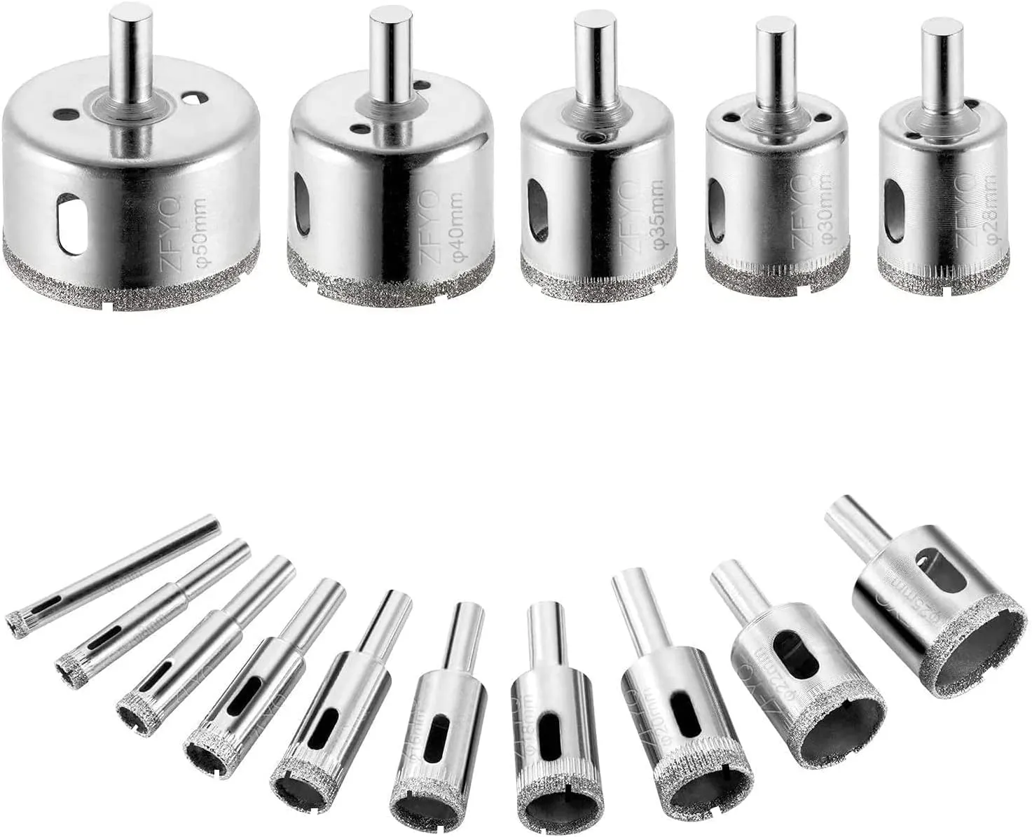 Bild von ZFYQ Diamantbohrer Set mit 15 Lochfräsen für Glas, Keramik, Porzellan, Fliesen und Marmor von 6 mm bis 50 mm