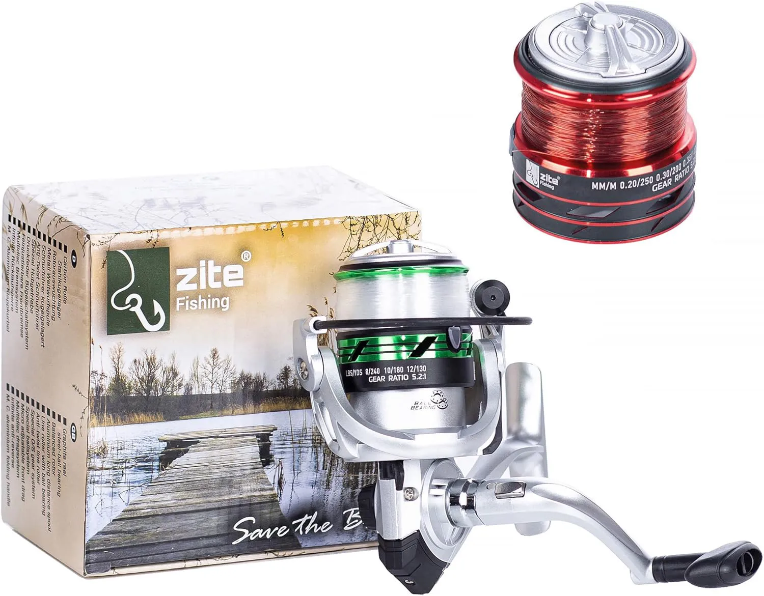 Bild von Zite Fishing Angelrolle 3000 mit Schnur und 2 Aluminium-Spulen