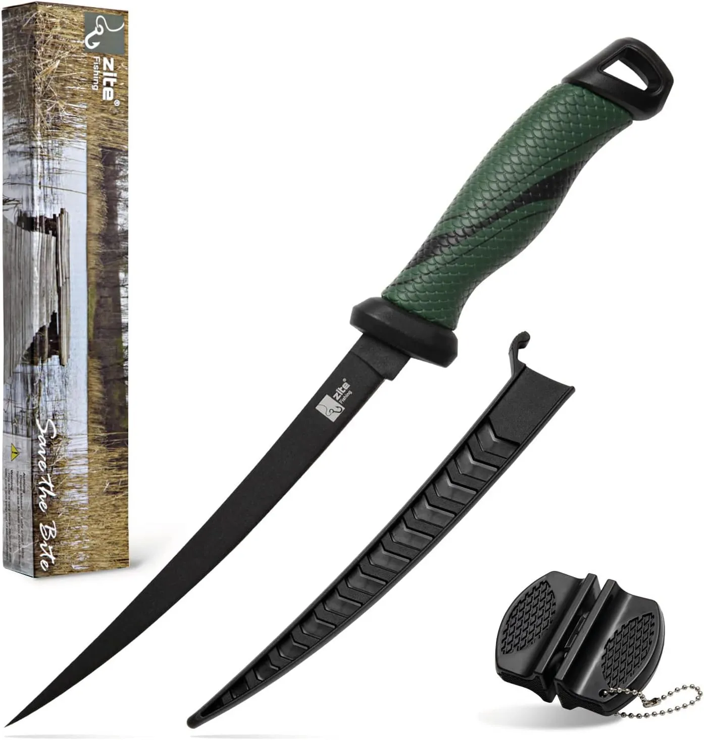 Bild von Zite Fishing Filetiermesser Set mit Schärfer und 20 cm Klinge, korrosionsbeständig und mit rutschfestem Griff