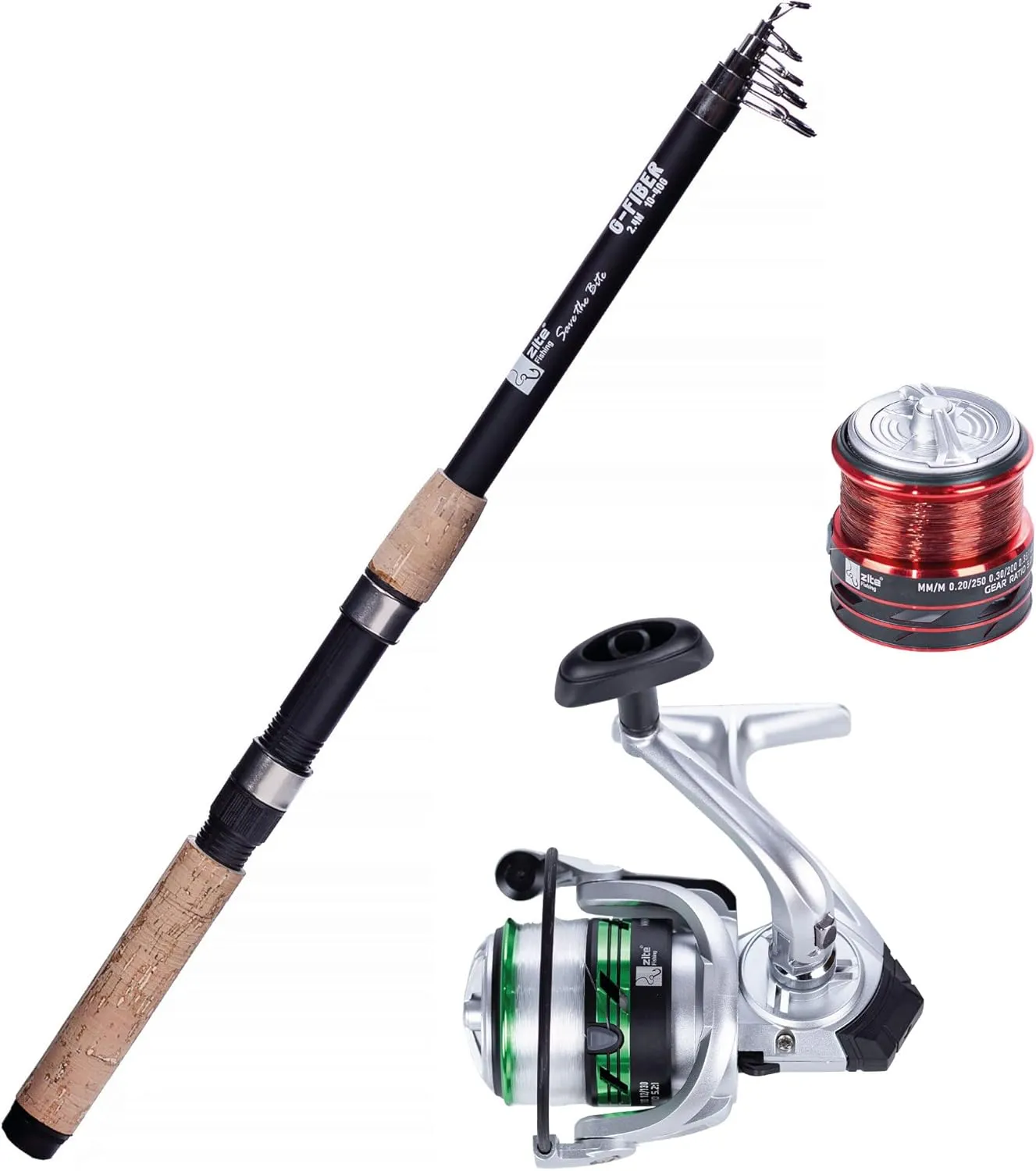 Bild von Zite Fishing Forellen Angelset mit 2,40 m Teleskop-Rute und bespulter Angel-Rolle, auch für Kinder geeignet
