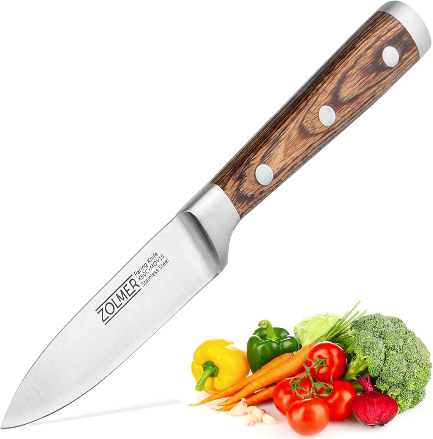 Bild von ZOLMER Profi Gemüsemesser aus deutschem Edelstahl mit Pakka Holzgriff, scharf und praktisch für den Haushalt