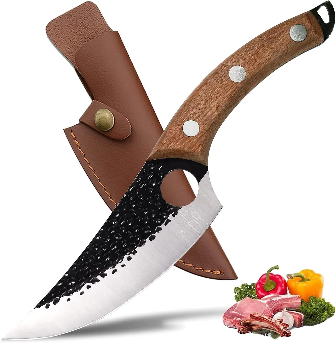 Bild von ZQD 6 Zoll japanisches Kochmesser mit Lederhülle und Holzgriff