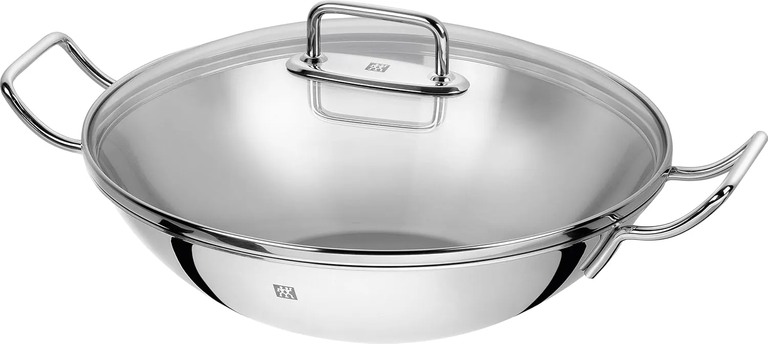Bild von ZWILLING Plus Wok aus Edelstahl mit Glasdeckel und herausnehmbarem Gittereinsatz, 32 cm Durchmesser, induktionsgeeignet
