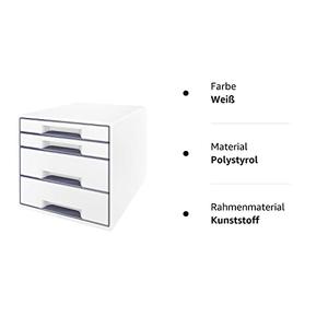 Bild von Leitz Box WOW CUBE perlweiß/grau DIN A4 4 Schubladen (5213-20-01)