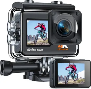 Bild von CAMWORLD 4K Actionkamera mit 24 MP, zwei LCD-Bildschirmen, 170 Grad einstellbarem Winkel, wasserdicht bis 40 Meter, zwei Batterien und Zubehörset