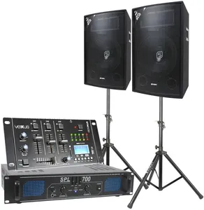 Bild von SkyTec DJ Lautsprecher Set mit 700 Watt, 12 Zoll Boxen, Mischpult, Verstärker, Stativen und Kabeln für Einsteiger