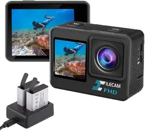 Bild von Xilecam L300 Dual Screen Action Cam mit 1080P, WiFi, 4-fachem Zoom und wasserdicht bis 40 Meter, inklusive zwei 1050 mAh Akkus und Zubehör